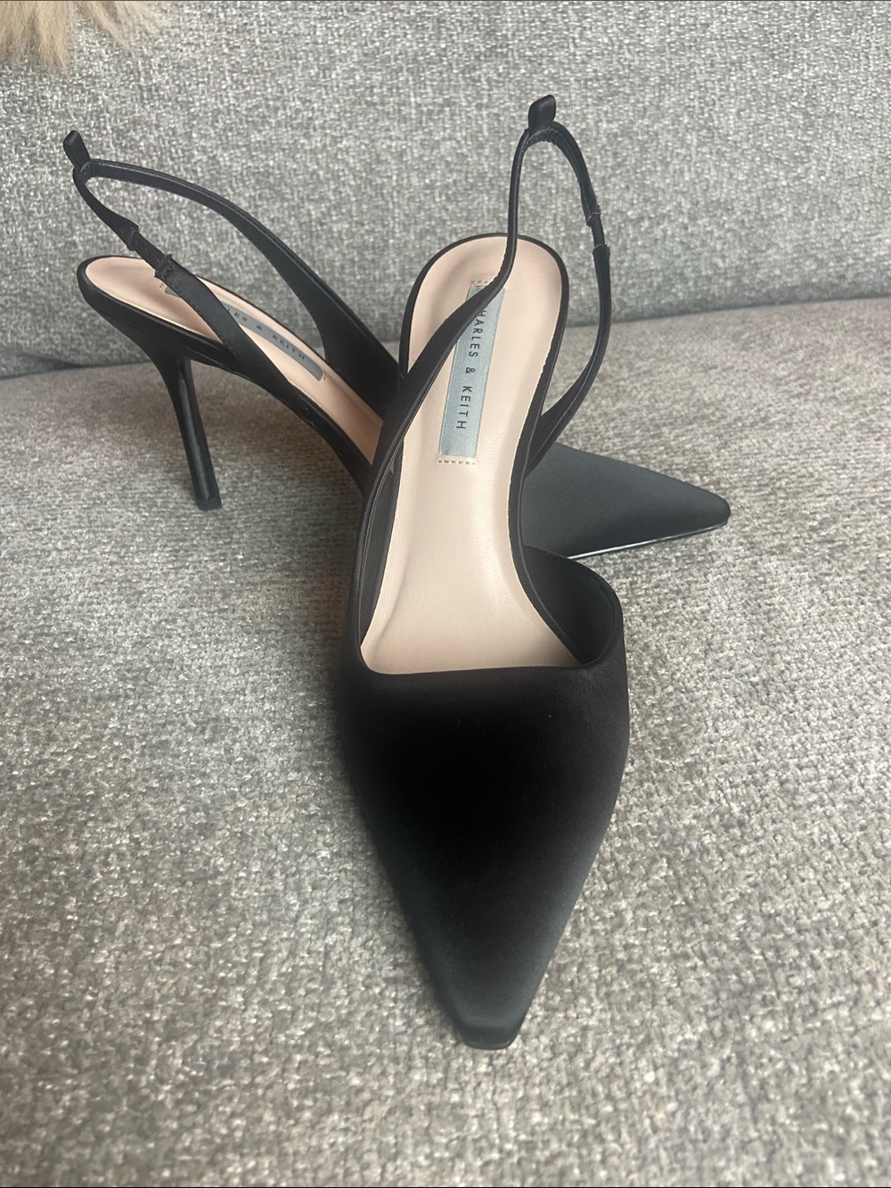 Charles & Keith Black Pointed Slingback Stiletto Heels size 9.5